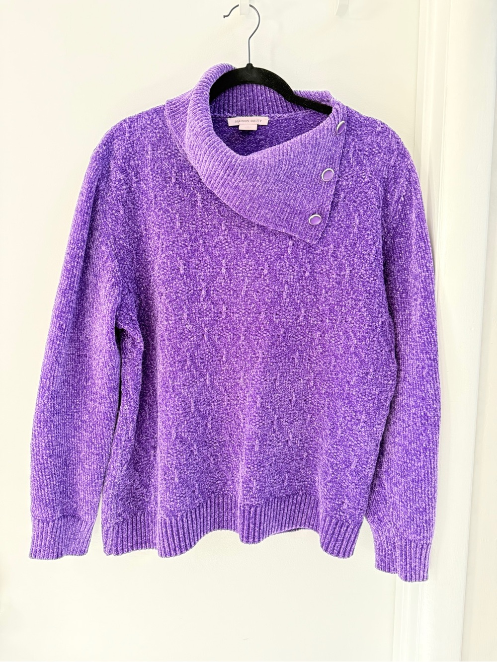 Allison Daley Bright Purple Button-Accent Cowl Sweater